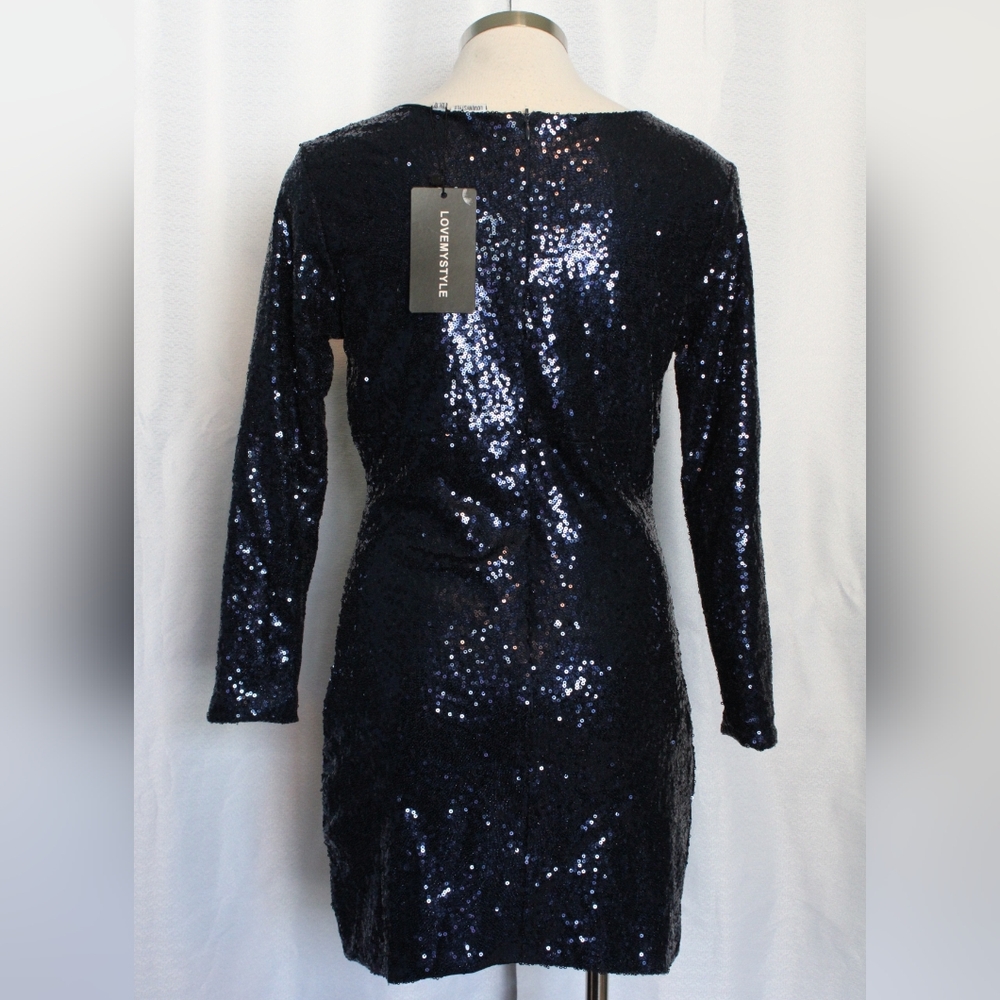 NWT Women’s Midnight Navy Sequin Long Sleeve Mini Dress – Size Small - Picture 3 of 10
